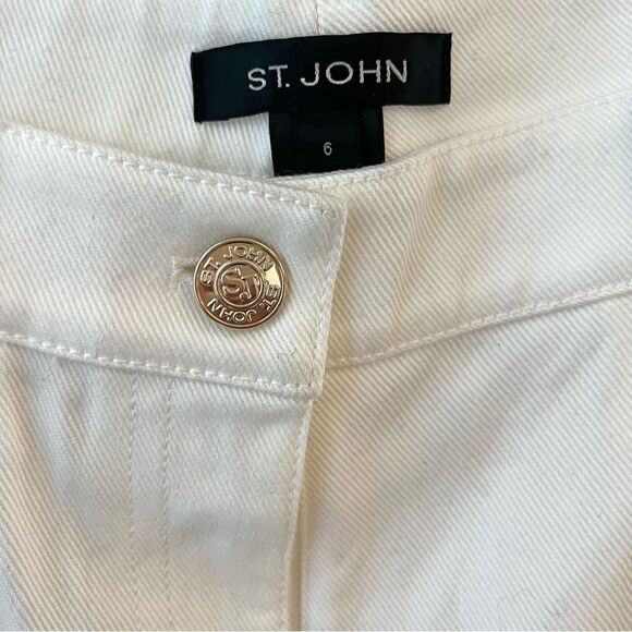 St John White Denim Pants with Silver Logo Button and Stretch Women’s Size 6 NWT - Picture 5 of 11